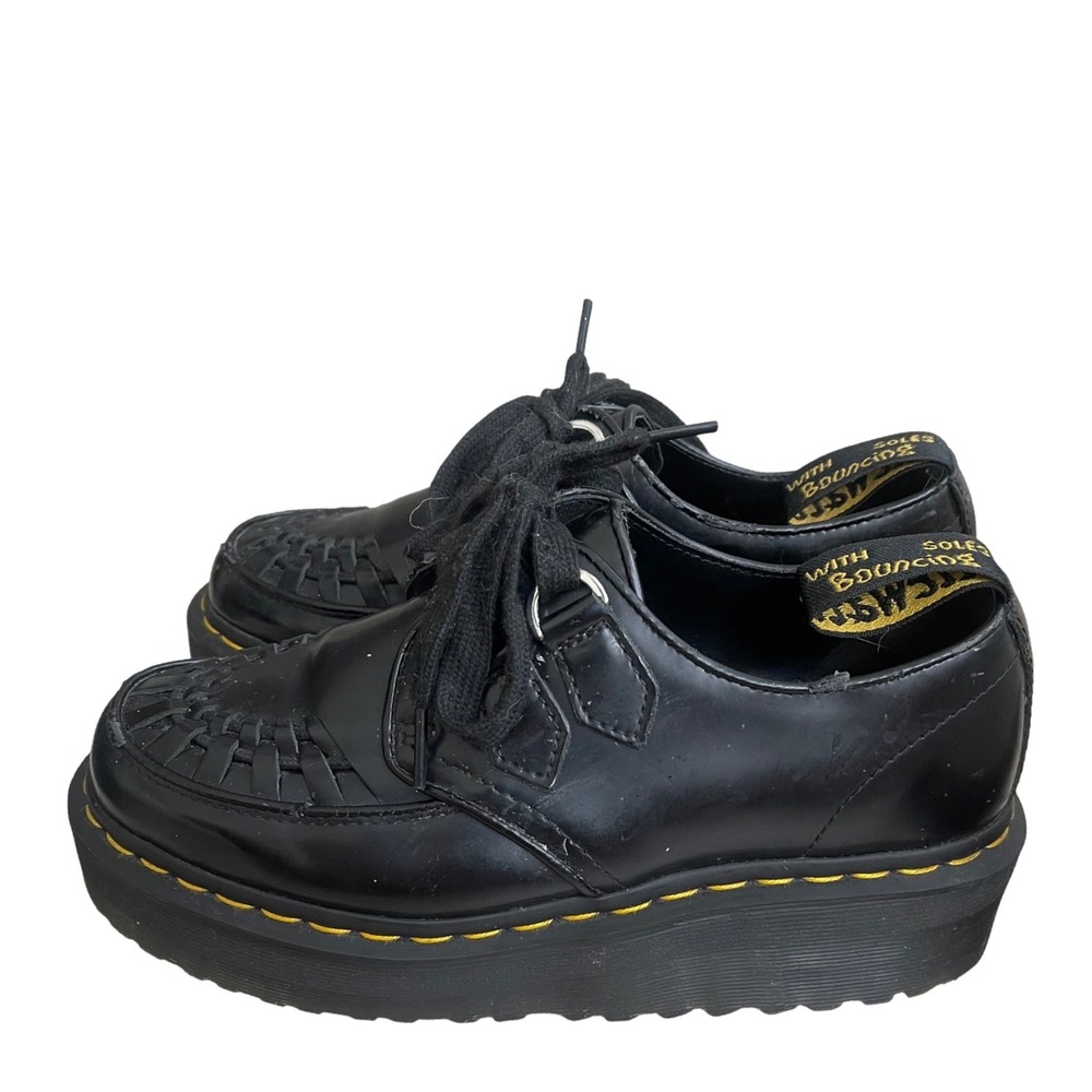 Dr Martens Sidney Black Leather Quad Platform Creeper Shoes meens 7 womens 8